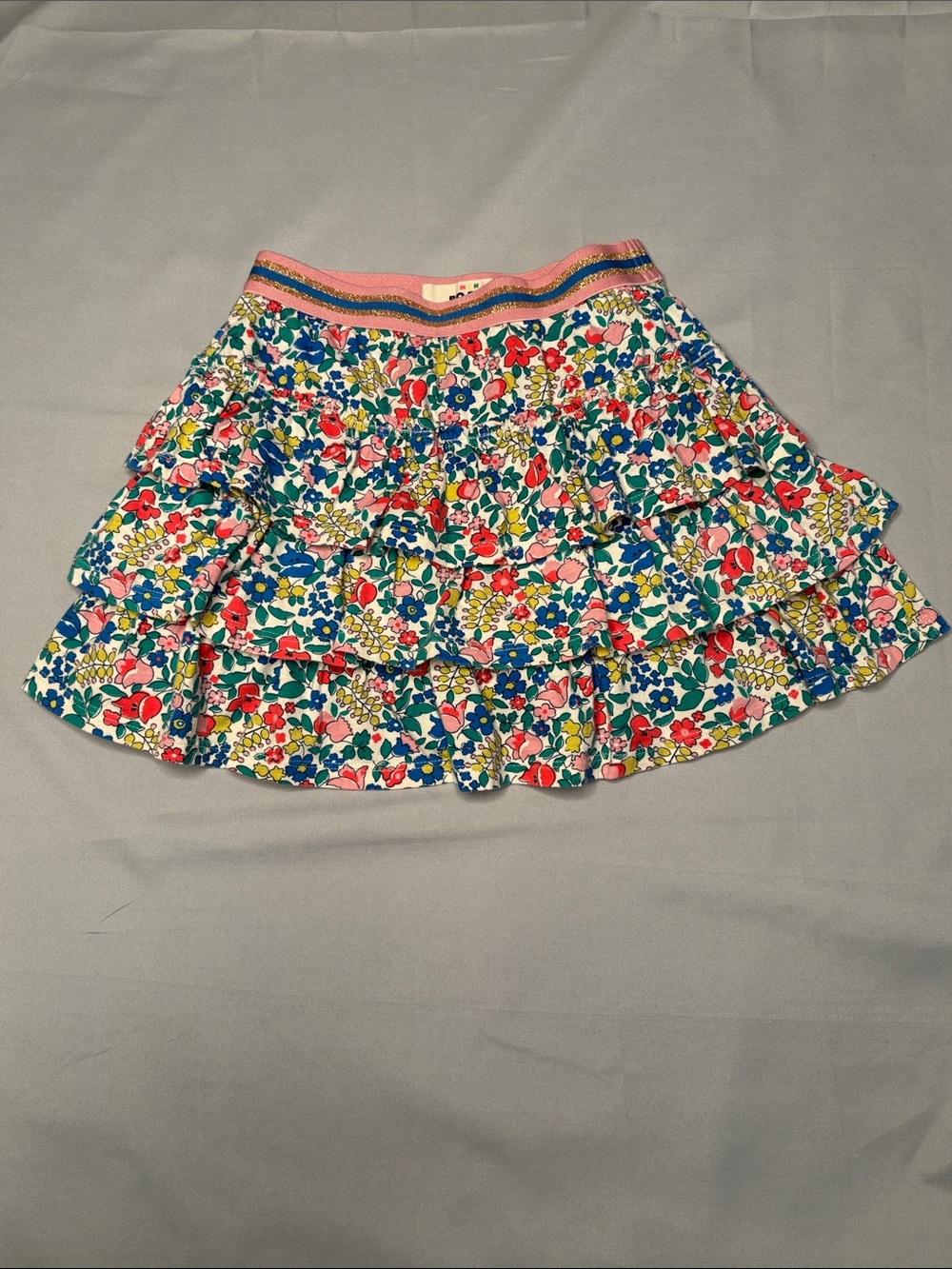 Mini Boden Girls Multicolor Floral Tiered Skater Skirt Size 8-9 132cm